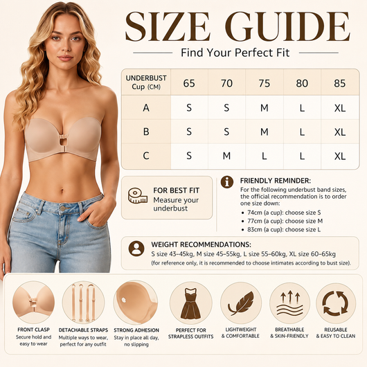 VIBEORA Womens Strapless Push Up Lift Bra